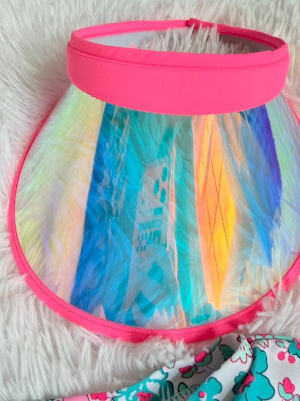 2T Floral Rash Guard Swimsuit & Rainbow Visor Set - Picture 9 of 11